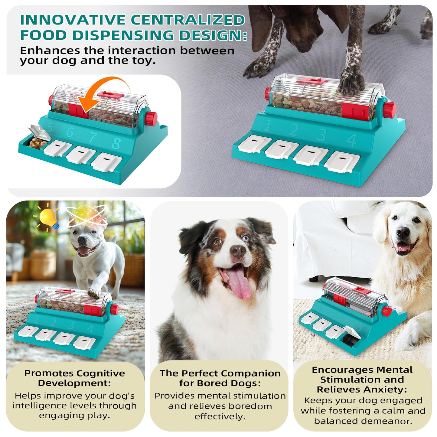 KADTC Dog Puzzle Toy for Medium/Extra/Large/Dogs Mind Game Self Play Spinning N' Eat Food Capacity 16.4 oz Adjustable Slow Feeder Treat Dispensing Interactive Boredom Brain Mental Stimulation Games CA