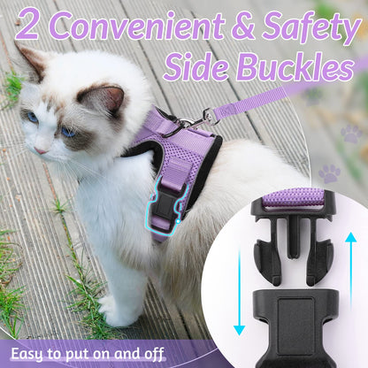 rabbitgoo Cat Harness and Leash for Walking, Escape Proof Soft Adjustable Vest Harnesses for Small Medium Cats, Easy Control Breathable Reflective Strips Jacket, XXS, Light Purple