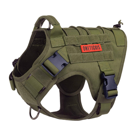 Harnais tactique OneTigris pour chien, harnais anti-traction FIRE Watcher 2.0 avec panneaux auto-agrippants, harnais militaire réglable pour la marche, la randonnée et l'entraînement (vert Ranger, taille S)