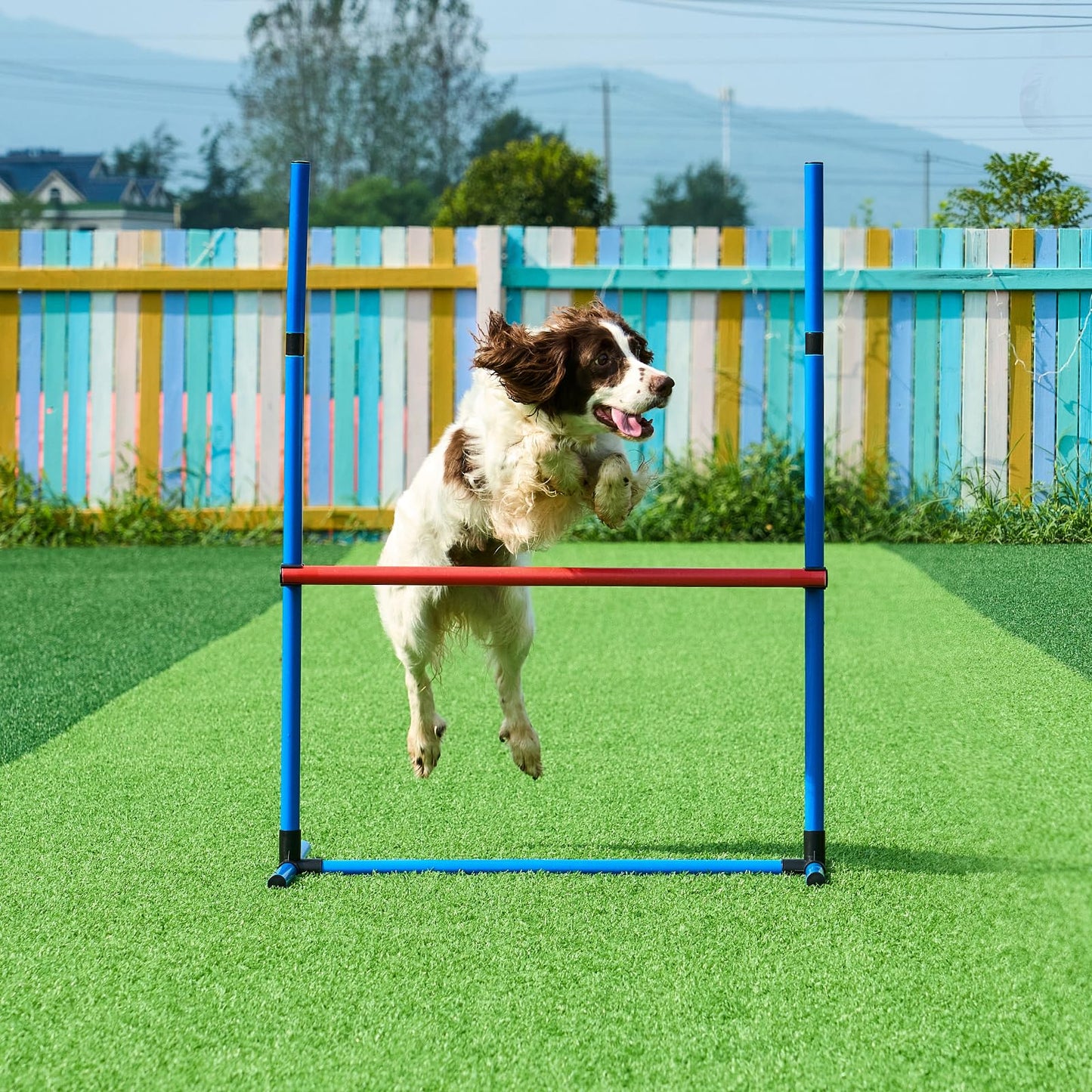 VEVOR Dog Agility Training Equipment, 5 PCS Set with Adjustable High Hurdles,6 Weave Poles, Tunnel, Jump Ring, Pause Box, Whistle, Foldable Bowl, Puppy Obstacle Course Kit with Storage Bags