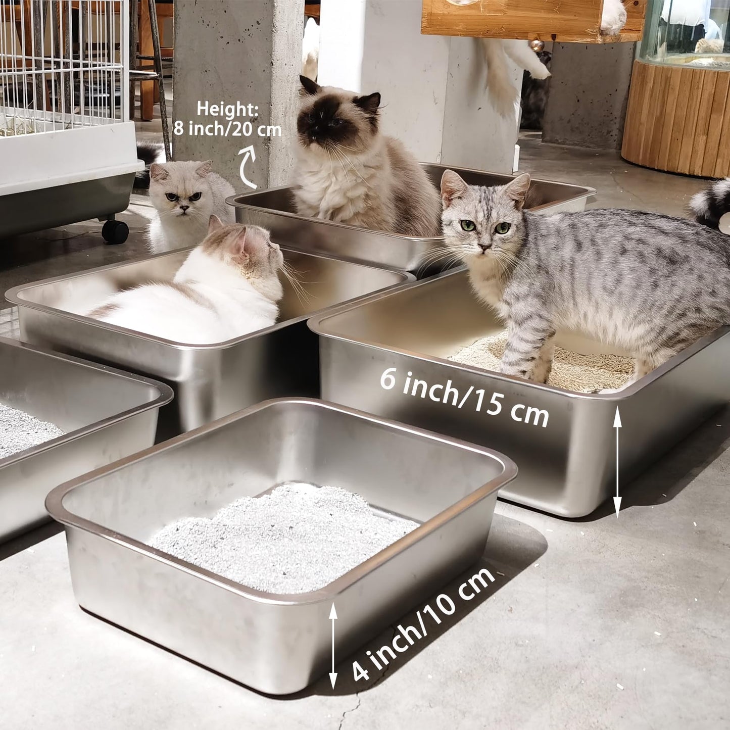 LIHONG Stainless Steel Cat Litter Box,Large Metal Litter Box for Small Cats Hamster Rabbits,No Smell,Non Stick,Easy to Clean(23.5 Lx15.5 Wx4 H,L)