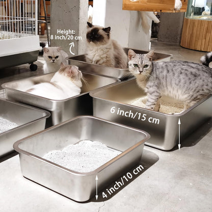 LIHONG Stainless Steel Cat Litter Box,Large Metal Litter Box for Small Cats Hamster Rabbits,No Smell,Non Stick,Easy to Clean(23.5 Lx15.5 Wx4 H,L)