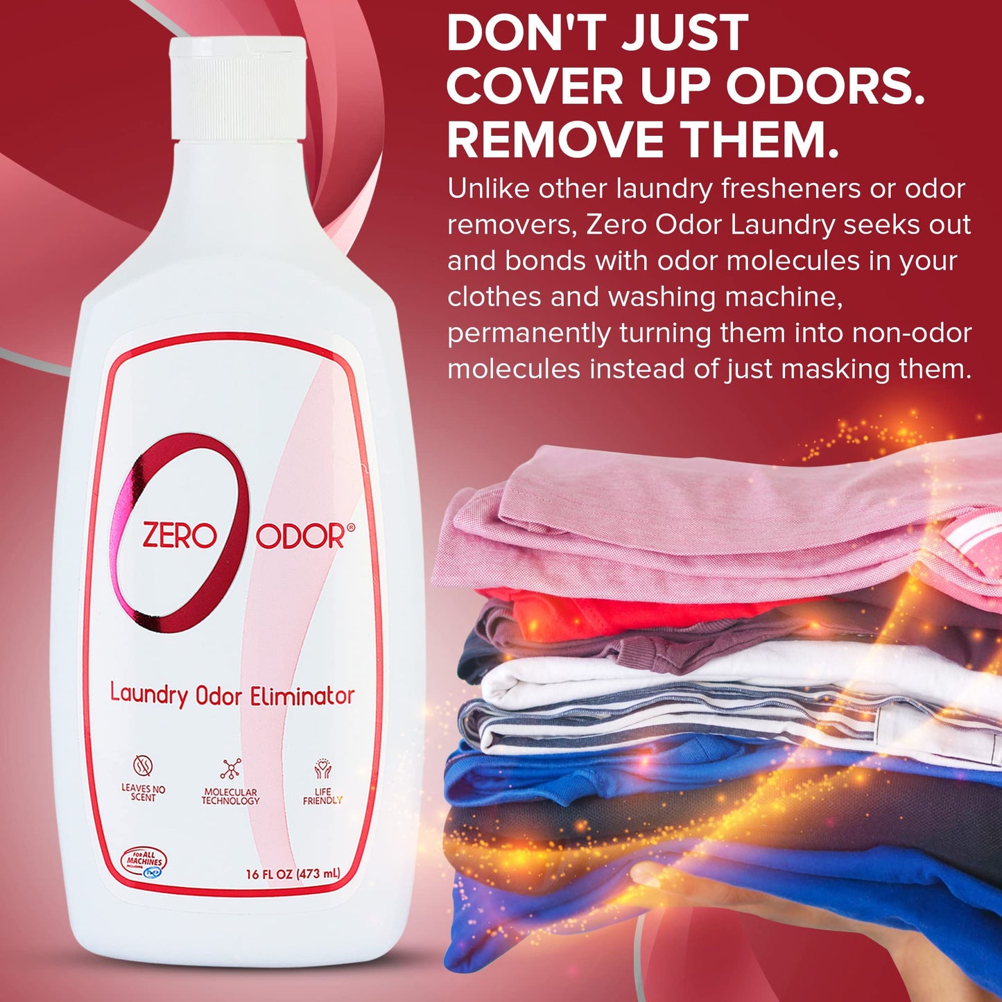 Zero Odor - Laundry Odor Eliminator & Deodorizer - Great for Pet Bedding & Clothes - Concentrate (3-Pack, 16oz)