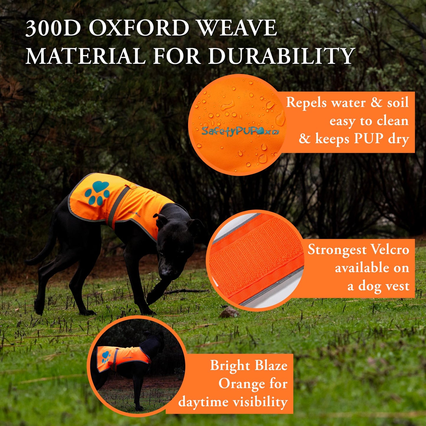SafetyPUP XD Dog Reflective Vest. Blaze Orange Hi Vis Dog Vest Protects Dogs from Cars & Hunting Accidents (XL)