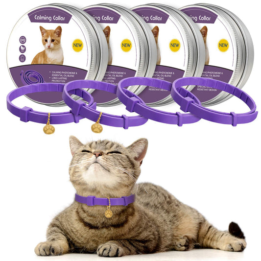 Collier apaisant pour chat, réglable, parfum lavande, avec 2 pendentifs, pour chiots, réduit le stress, l'agression et l'anxiété, jusqu'à 38 cm (violet, doré)