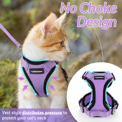 rabbitgoo Cat Harness and Leash for Walking, Escape Proof Soft Adjustable Vest Harnesses for Small Medium Cats, Easy Control Breathable Reflective Strips Jacket, XXS, Light Purple