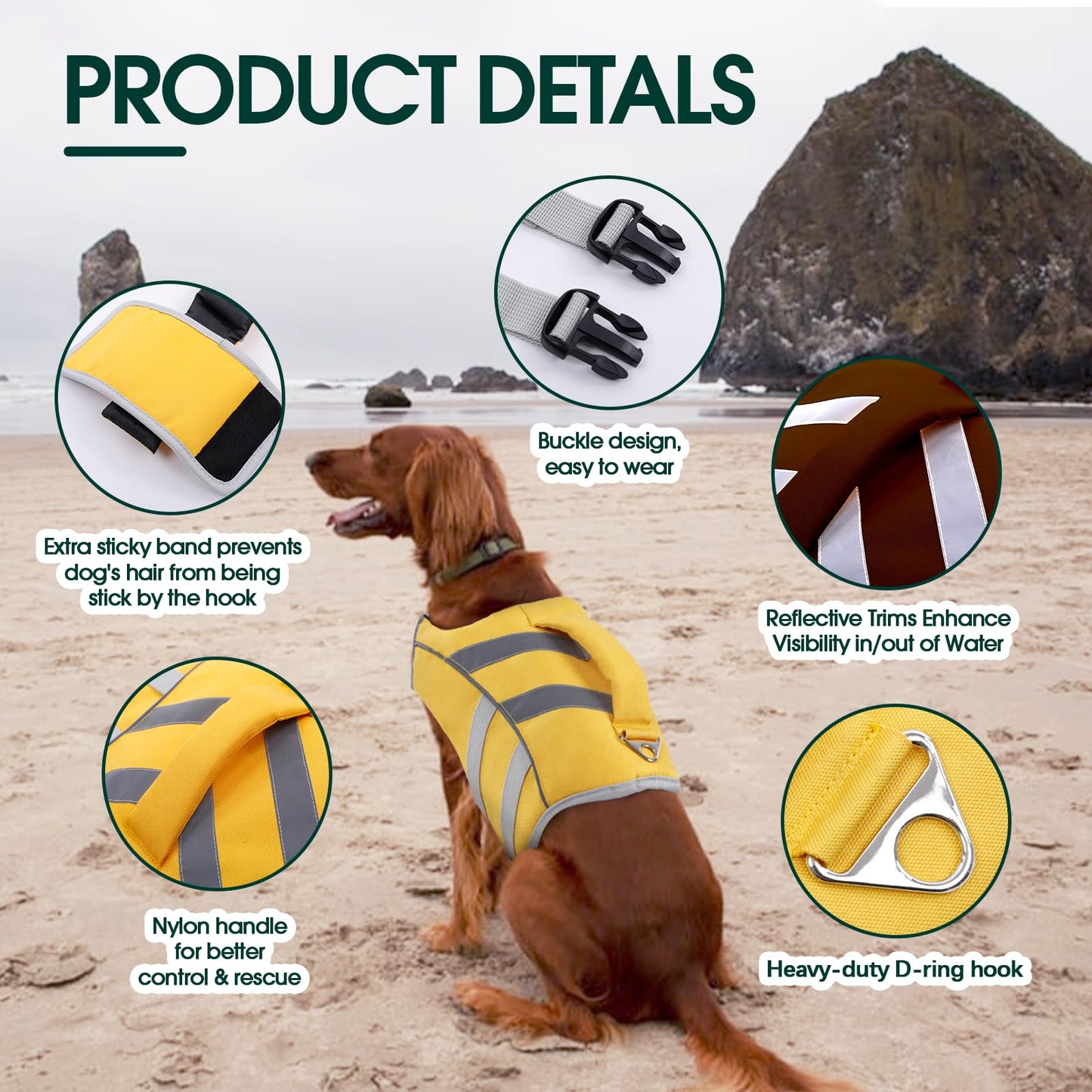 Kuoser Dog Life Jacket with Reflective Stripes, Adjustable High Visibility Dog Life Vest Ripstop Dog Lifesaver Pet Life Preserver with High Flotation Swimsuit for Small Medium and Large Dogs