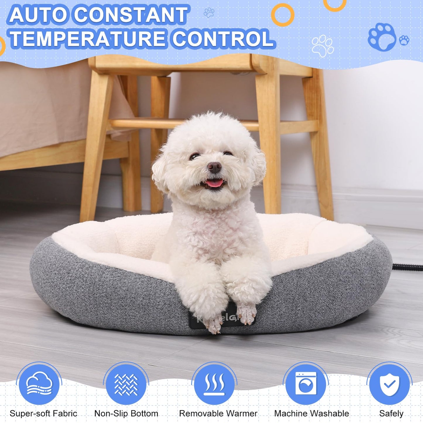 Indoor Heated Cat Bed, Heated Pet Bed for Indoor Cats Kitten Small Dogs Puppy Electric Warming Bed Heater Soft & Cozy Pet Heating Pad with Timer and Temp Adjustable Machine Washable-Oval Gray