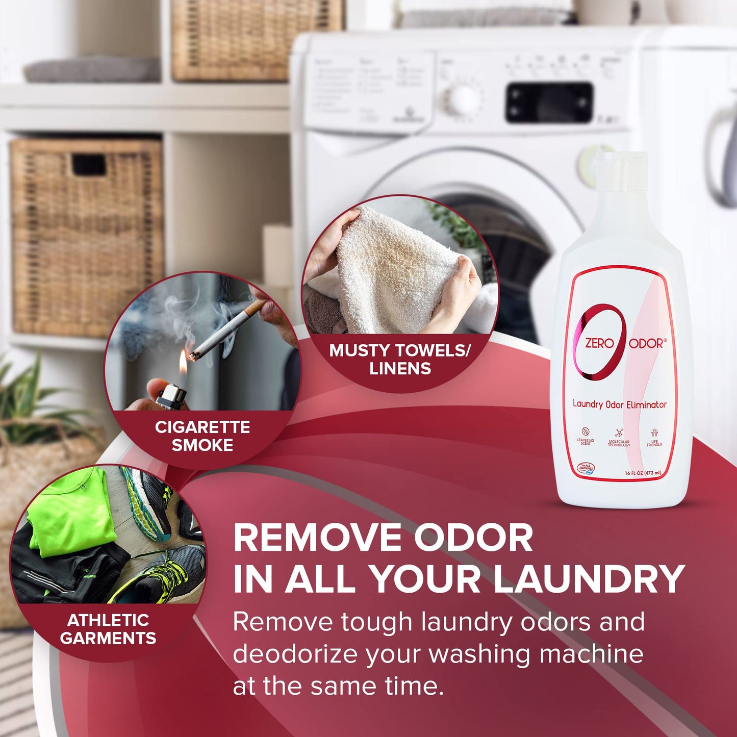 Zero Odor - Laundry Odor Eliminator & Deodorizer - Great for Pet Bedding & Clothes - Concentrate (3-Pack, 16oz)