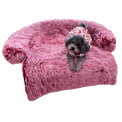 Panier apaisant pour chiens et chats, tapis moelleux en peluche pour protection de meubles avec doublure imperméable, housse amovible et lavable pour chiens et chats de grande, moyenne et petite taille (vin rouge, XL)
