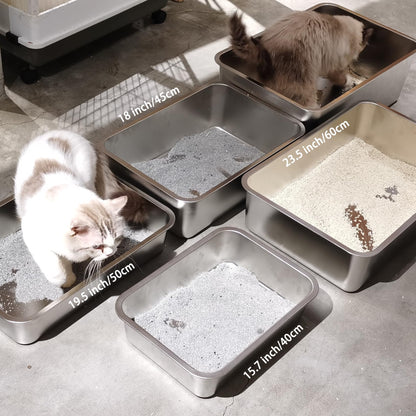LIHONG Stainless Steel Cat Litter Box,Large Metal Litter Box for Small Cats Hamster Rabbits,No Smell,Non Stick,Easy to Clean(23.5 Lx15.5 Wx4 H,L)
