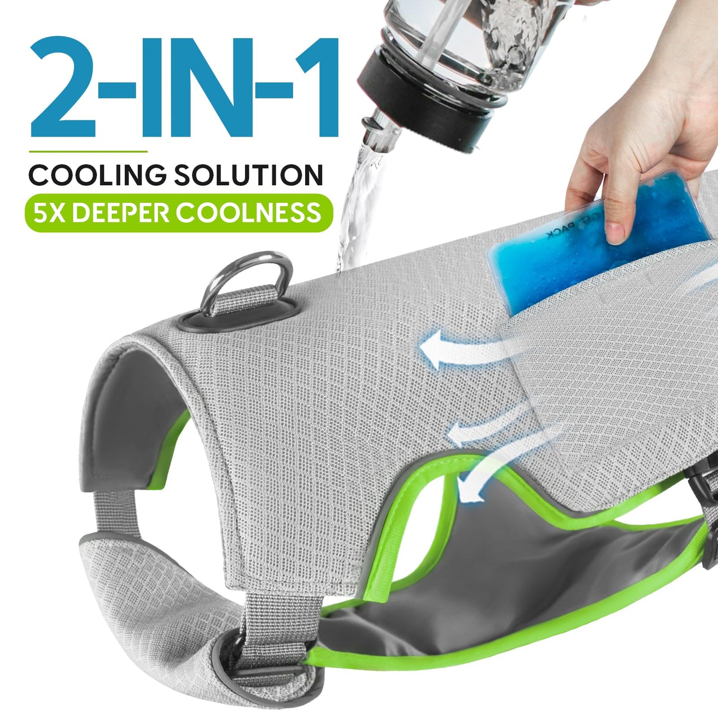Gilet rafraîchissant Mora Pets pour chien avec packs de glace, veste rafraîchissante par évaporation, harnais d'été réglable avec anneau en D pour chiens de grande, moyenne et petite taille, gris, taille L