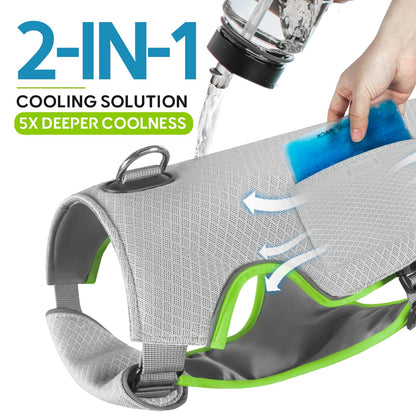 Gilet rafraîchissant Mora Pets pour chien avec packs de glace, veste rafraîchissante par évaporation, harnais d'été réglable avec anneau en D pour chiens de grande, moyenne et petite taille, gris, taille L