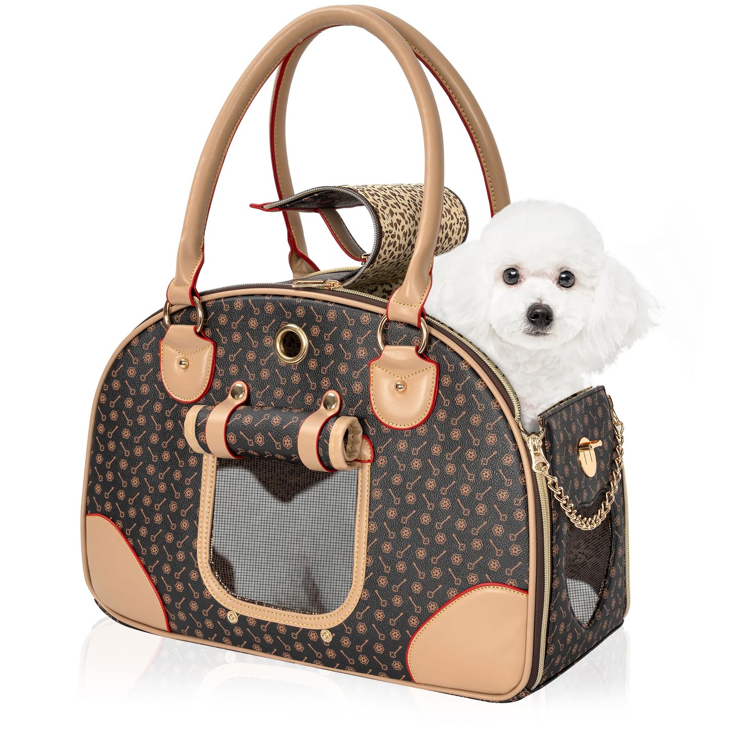 TORIBIO Luxury Pet Travel Carrier, Foldable Small Dog Cat Carrier Bag Fashion Soft-Sided Pet Carrier Tote Bags Waterproof PU Leather Carrying Handbag for Outdoor Travel Walking Hiking Shopping, L