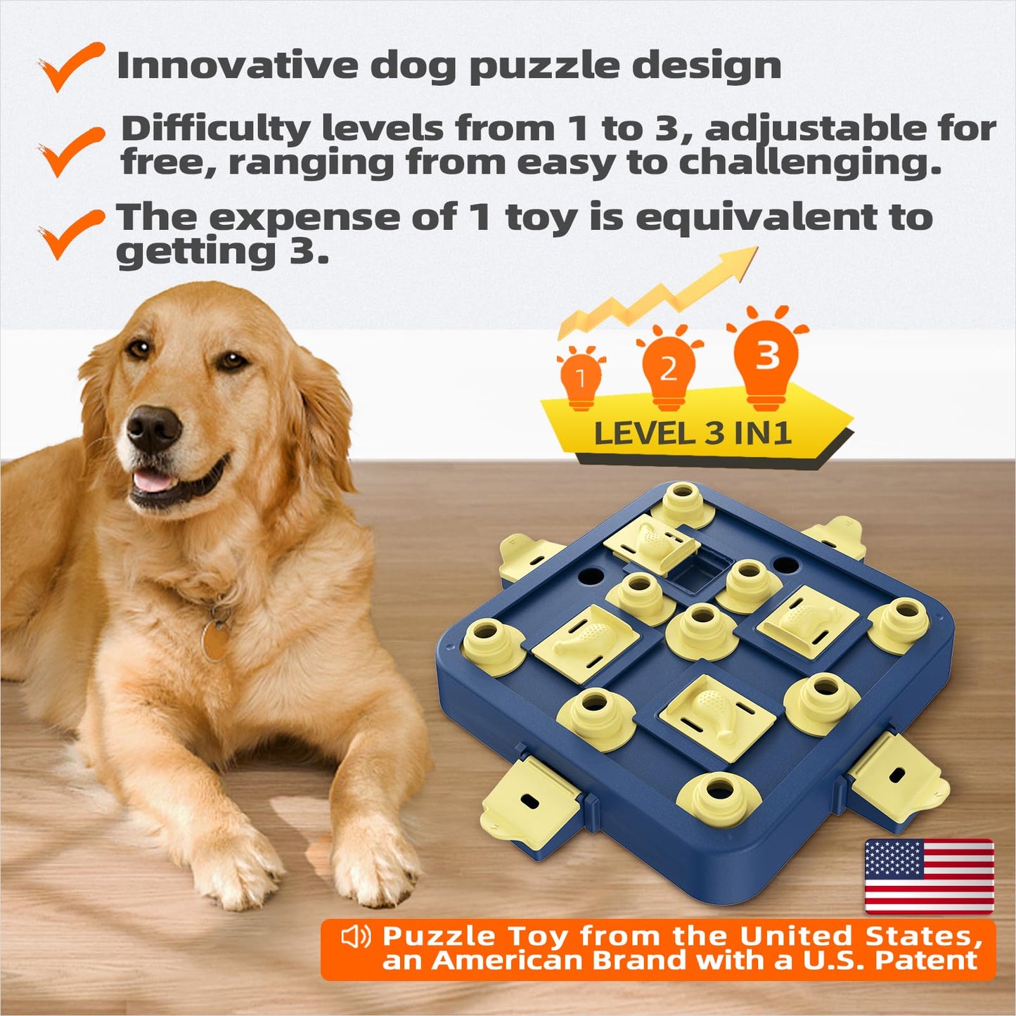 KADTC Dog Puzzle Toy Dogs Brain Stimulation Mentally Stimulating Educationa Toys Puppy Treat Food Feeder Dispenser Advanced Level 3 in 1 Interactive Games for Small/Medium/Large Aggressive Chewer CA