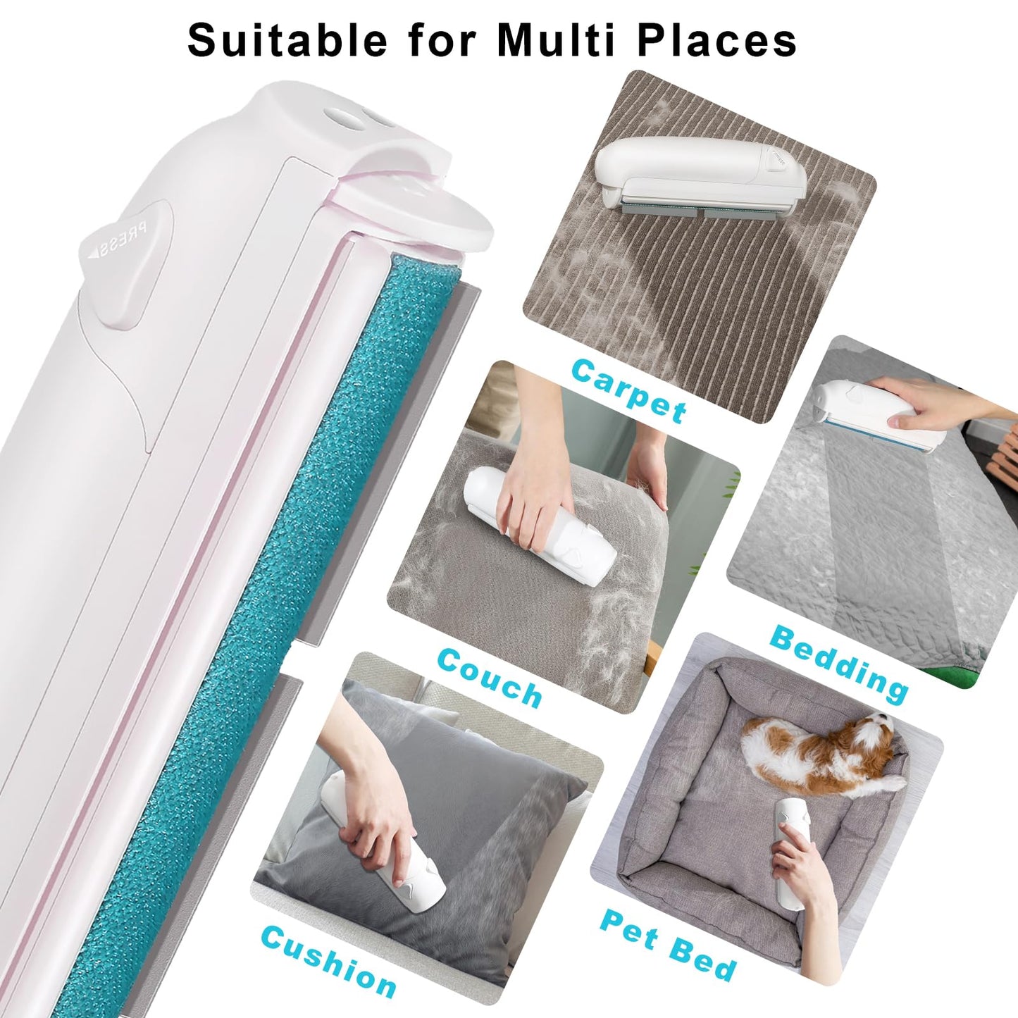 Rouleau anti-peluches réutilisable Garstor pour animaux de compagnie, pour meubles, canapés, tapis, literie, autonettoyant - Bleu