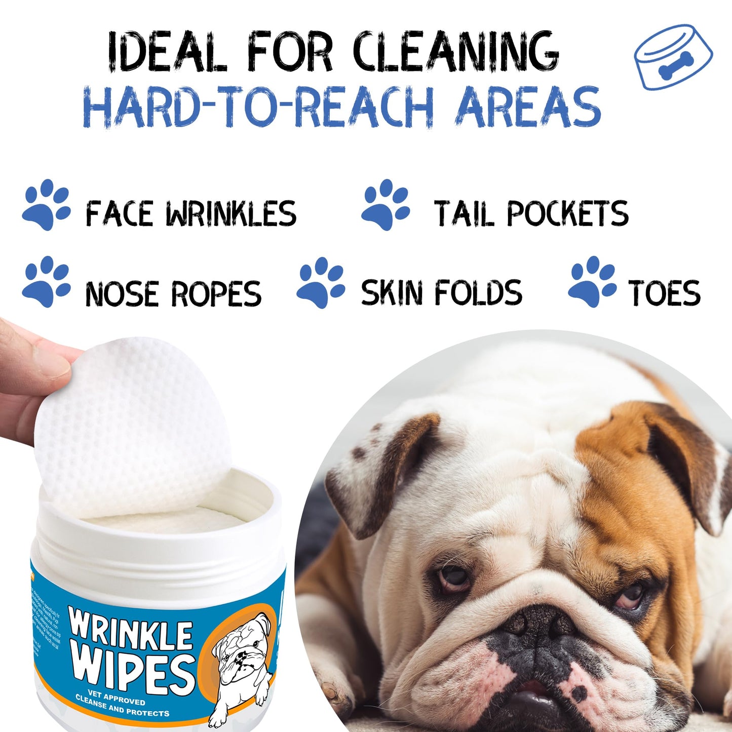 Spanielbuns Wrinkle Wipes for French Bulldog, Pugs, and More - 100ct Bio-Degradable Cleansing Wipes