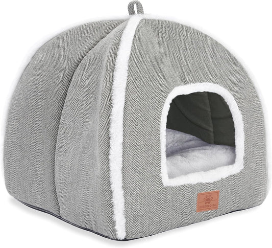 WINDRACING cat beds for Indoor Cats, Foldable cat Bed cave, cat House with Washable Cushions, cat Bed for Kittens, Small Pets, cat Tent, Soft and Warm Indoor cat House, Gray