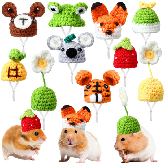 Kajaia Lot de 10 mini chapeaux tricotés à la main pour petits animaux, hamsters, serpents, dragons barbus, cochons d'Inde, lapins, accessoires de costume, fêtes de Pâques (style mignon)