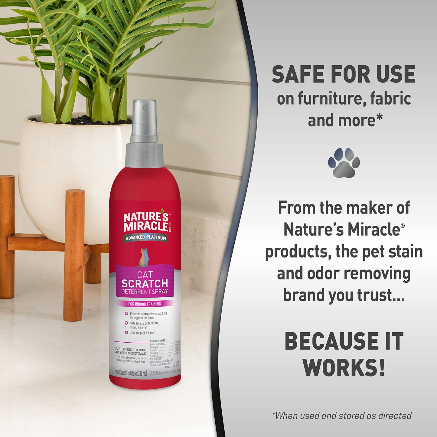 Nature's Miracle Advanced Platinum Cat Scratch Deterrent Spray, 8 Ounces, Discourages Destructive Scratching New Formula - 8oz