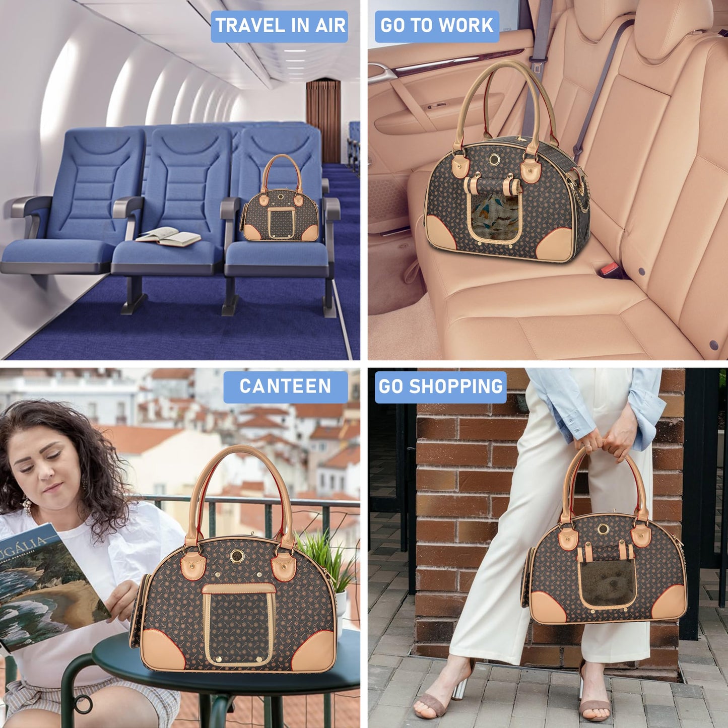 TORIBIO Luxury Pet Travel Carrier, Foldable Small Dog Cat Carrier Bag Fashion Soft-Sided Pet Carrier Tote Bags Waterproof PU Leather Carrying Handbag for Outdoor Travel Walking Hiking Shopping, L