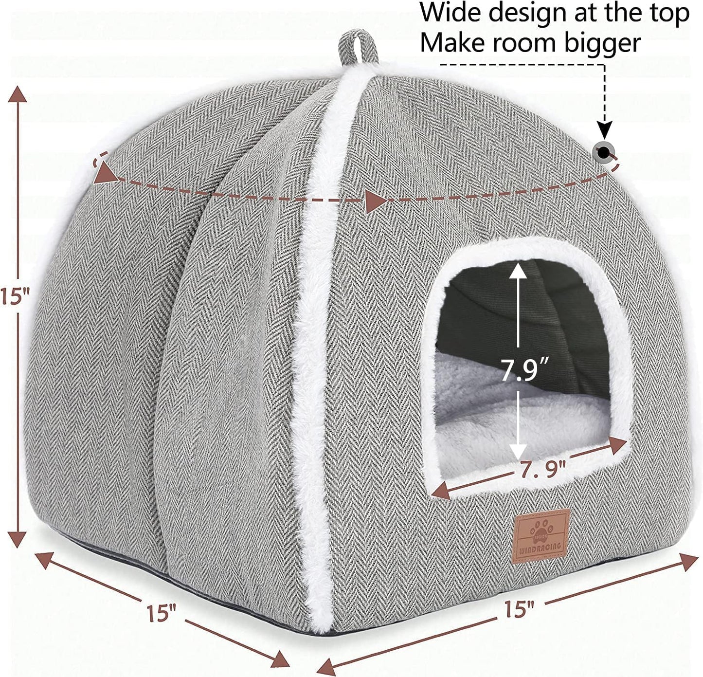 WINDRACING cat beds for Indoor Cats, Foldable cat Bed cave, cat House with Washable Cushions, cat Bed for Kittens, Small Pets, cat Tent, Soft and Warm Indoor cat House, Gray