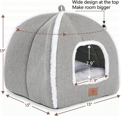 WINDRACING cat beds for Indoor Cats, Foldable cat Bed cave, cat House with Washable Cushions, cat Bed for Kittens, Small Pets, cat Tent, Soft and Warm Indoor cat House, Gray