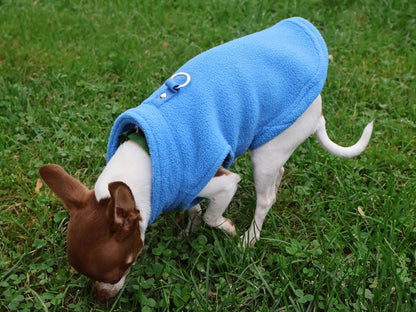 JACKO & CO - Fleece Vest Sweater with Leash Ring - Soft Lightweight Breathable for Puppies Small Medium Dogs, Kitten, Cats, Chihuahua - Warm for Fall/Autumn/Winter (Blue, L (10-16lbs))