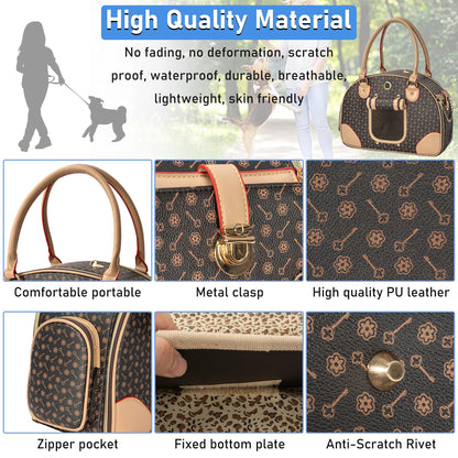 TORIBIO Luxury Pet Travel Carrier, Foldable Small Dog Cat Carrier Bag Fashion Soft-Sided Pet Carrier Tote Bags Waterproof PU Leather Carrying Handbag for Outdoor Travel Walking Hiking Shopping, L